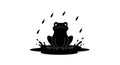 Black Frog in Puddle with Rain and Splashes - Vector Illustration Royalty Free Stock Photo