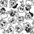 Black fruit outline, coloring seamless pattern. A cartoon style