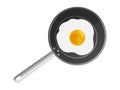 Black frying pan with fried egg on white background. Vector illustration Royalty Free Stock Photo