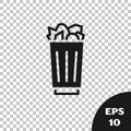 Black Full trash can icon isolated on transparent background. Garbage bin sign. Recycle basket icon. Office trash icon Royalty Free Stock Photo