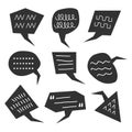 Black funky and cute cartoon retro style odd shapes speech bubbles set design elements on white