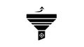 Black Funnel Icon With Target Symbol And Upward Arrow Keywords: funnel, filter, process, data, filtering, selection Royalty Free Stock Photo