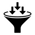 Black funnel with three downward arrows input process Royalty Free Stock Photo
