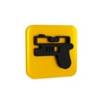 Black Futuristic space gun blaster icon isolated on transparent background. Laser Handgun. Alien Weapon. Yellow square