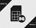 Black 5G Sim Card icon isolated on transparent background. Mobile and wireless communication technologies. Network chip Royalty Free Stock Photo