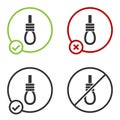 Black Gallows rope loop hanging icon isolated on white background. Rope tied into noose. Suicide, hanging or lynching