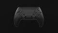 Black game controller on a black background. Gamepad for game console