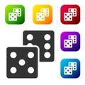 Black Game dice icon isolated on white background. Casino gambling. Set icons in color square buttons. Vector Royalty Free Stock Photo