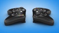 Black gamepads on blue gradient background 3d