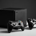 Black gaming console titled \
