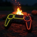 A black gaming controller with illuminated neon edges in yellow Royalty Free Stock Photo