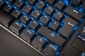 Black gaming keyboard with backlight. Close up. Selective focus Royalty Free Stock Photo