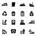 Black Garbage, cleaning and rubbish icons Royalty Free Stock Photo