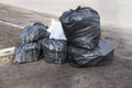 Black garbage full plastic bags