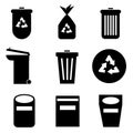 Black garbage Icons. Royalty Free Stock Photo