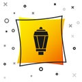 Black Garden light lamp icon isolated on white background. Solar powered lamp. Lantern. Street lamp. Yellow square Royalty Free Stock Photo