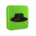 Black Gardener, farmer or agricultural worker hat icon isolated on transparent background. Green square button.