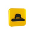 Black Gardener, farmer or agricultural worker hat icon isolated on transparent background. Yellow square button.