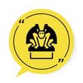 Black Gargoyle on pedestal icon isolated on white background. Yellow speech bubble symbol. Vector