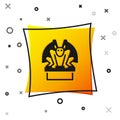 Black Gargoyle on pedestal icon isolated on white background. Yellow square button. Vector