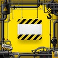 Black gas pipes and suspended sign with yellow and black stripes Royalty Free Stock Photo