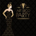 Black Gatsby Art Deco Illustration Design with Women in Dress