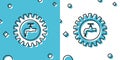 Black Gearwheel with tap icon isolated on blue and white background. Plumbing work symbol. Random dynamic shapes. Vector