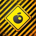 Black Genetically modified apple icon isolated on yellow background. GMO fruit. Warning sign. Vector Royalty Free Stock Photo