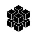 Black geometric cube of 8 smaller isometric cubes. Abstract design element. Science or construction concept. 3D vector Royalty Free Stock Photo