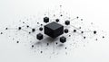 Black geometric cubes connect via lines and dots forming a network structure. This abstract digital illustration suggests data Royalty Free Stock Photo