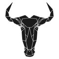 The black geometric head of blue wildebeest, african bull or antelope. Polygonal abstract animal of Africa