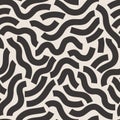 Black geometric lines seamless pattern. Wavy squiggle shapes texture background Royalty Free Stock Photo