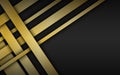 Black geometric material background with gold overlapped stripes. Dark abstract corporate design template Royalty Free Stock Photo