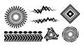 Black geometric spiral diamond wave abstract shapes set with tribal style vector art line elements and decorative patterns Royalty Free Stock Photo