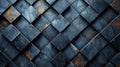 black, geometric, tiled wallpaper background, in the style of dark gray and blue, three-dimensional space, angular Royalty Free Stock Photo