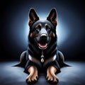 Black german shepherd dog on black background.