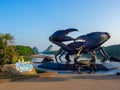 Black giant crab statue on riverside