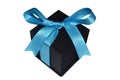 Black Gift Box With Blue Ribbon On White Background