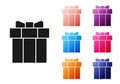 Black Gift box icon isolated on white background. Valentines day. Set icons colorful. Vector Royalty Free Stock Photo