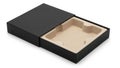 Black gift box with open lid and beige interior isolated on white background Royalty Free Stock Photo