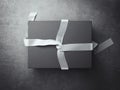 Black gift box with white decoration ribbon. 3d rendering Royalty Free Stock Photo