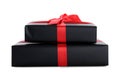 Black gift boxes with bows isolated on white Royalty Free Stock Photo