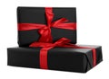 Black gift boxes with bows isolated on white Royalty Free Stock Photo