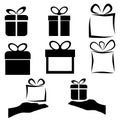 Black gift icon set on white background, Royalty Free Stock Photo