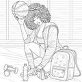 Black girl basketball player.Coloring book antistress for children and adults.