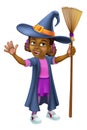 Black Girl Cartoon Child Halloween Witch Costume Royalty Free Stock Photo