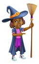 Black Girl Cartoon Child Halloween Witch Pointing Royalty Free Stock Photo