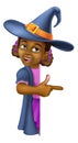Black Girl Cartoon Child Halloween Witch Sign Royalty Free Stock Photo