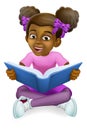 Black Girl Child Cartoon Kid Reading Book Royalty Free Stock Photo