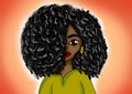 Black girl digital art illustration with big hair Royalty Free Stock Photo